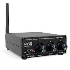 Compact Wireless BT Digital Stereo Amplifier PDA20BT
PYLE
PyleUSA.com
ON OFF POWER
RED LINE ON GREEN BT
-10 TREBLE
+10 -10 BASS
VOLUME
100Wx2