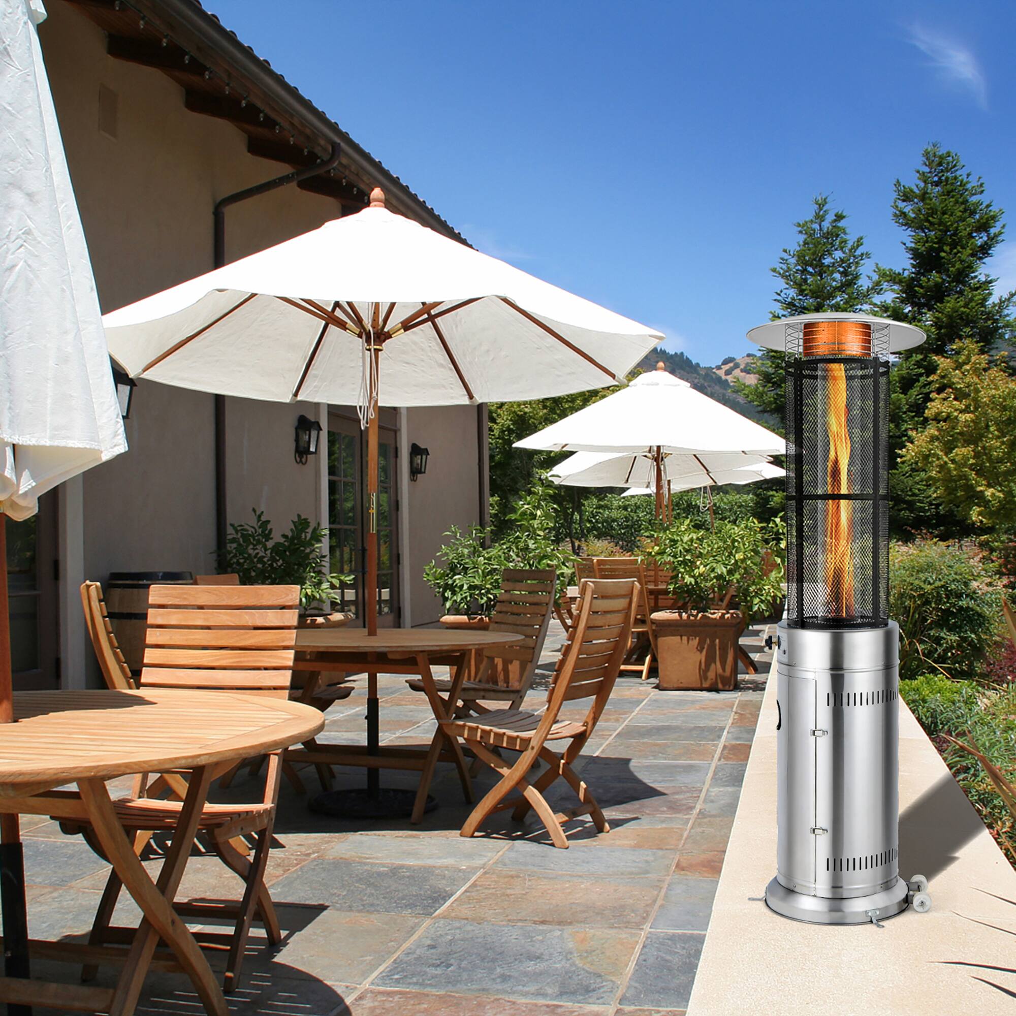 Alt View 5. Costway - Costway 40000 BTU Patio Heaters Stainless Steel Round Propane Glass Tube Flame W/Wheels - Silver.