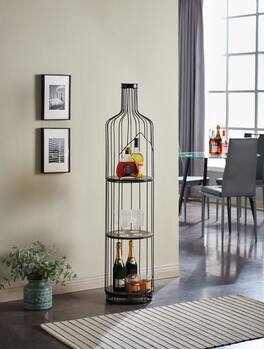 Kings Brand Furniture - Tall Wine Bottle Shaped Stand with Shelf, Freestanding Floor Wine Rack Holder - Black