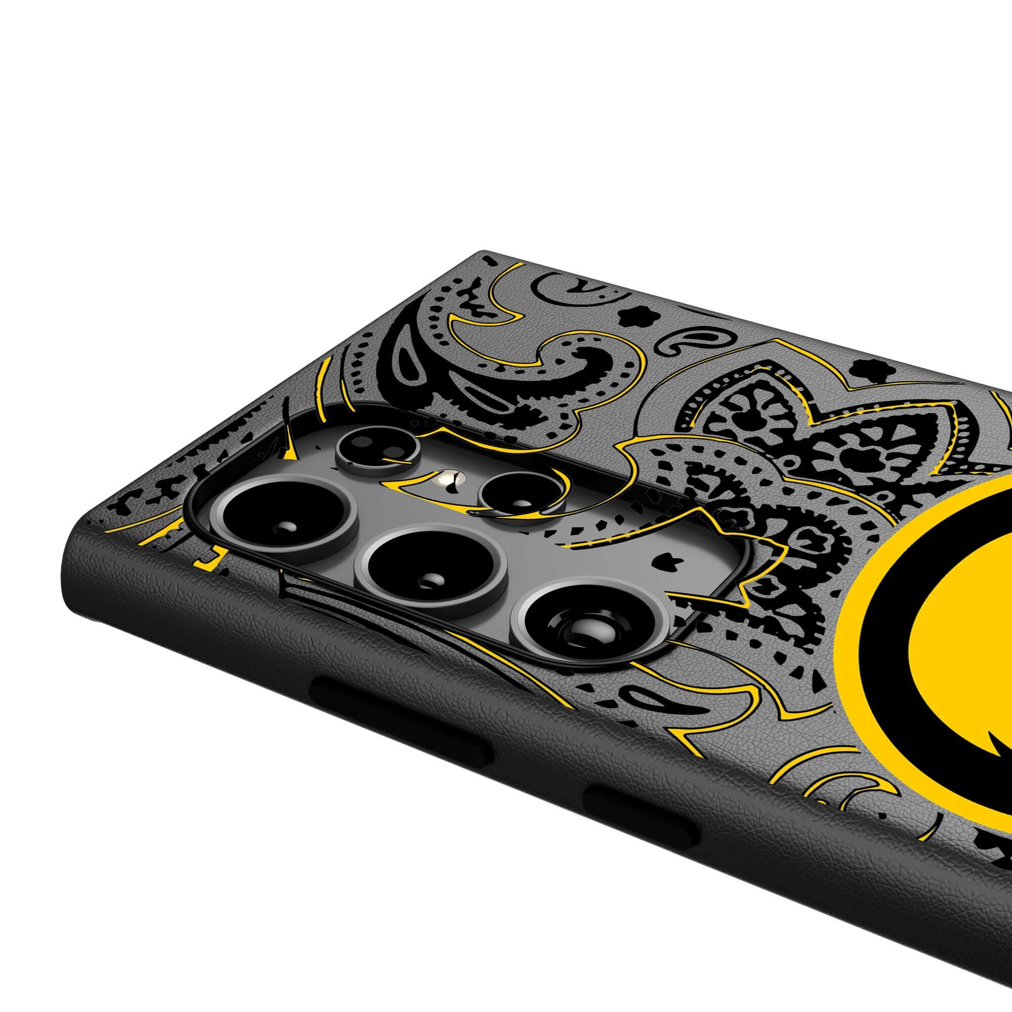 Alt View 3. Keyscaper - Iowa Hawkeyes Paisley Galaxy Magnetic Bump Case - S25 Ultra - Black.