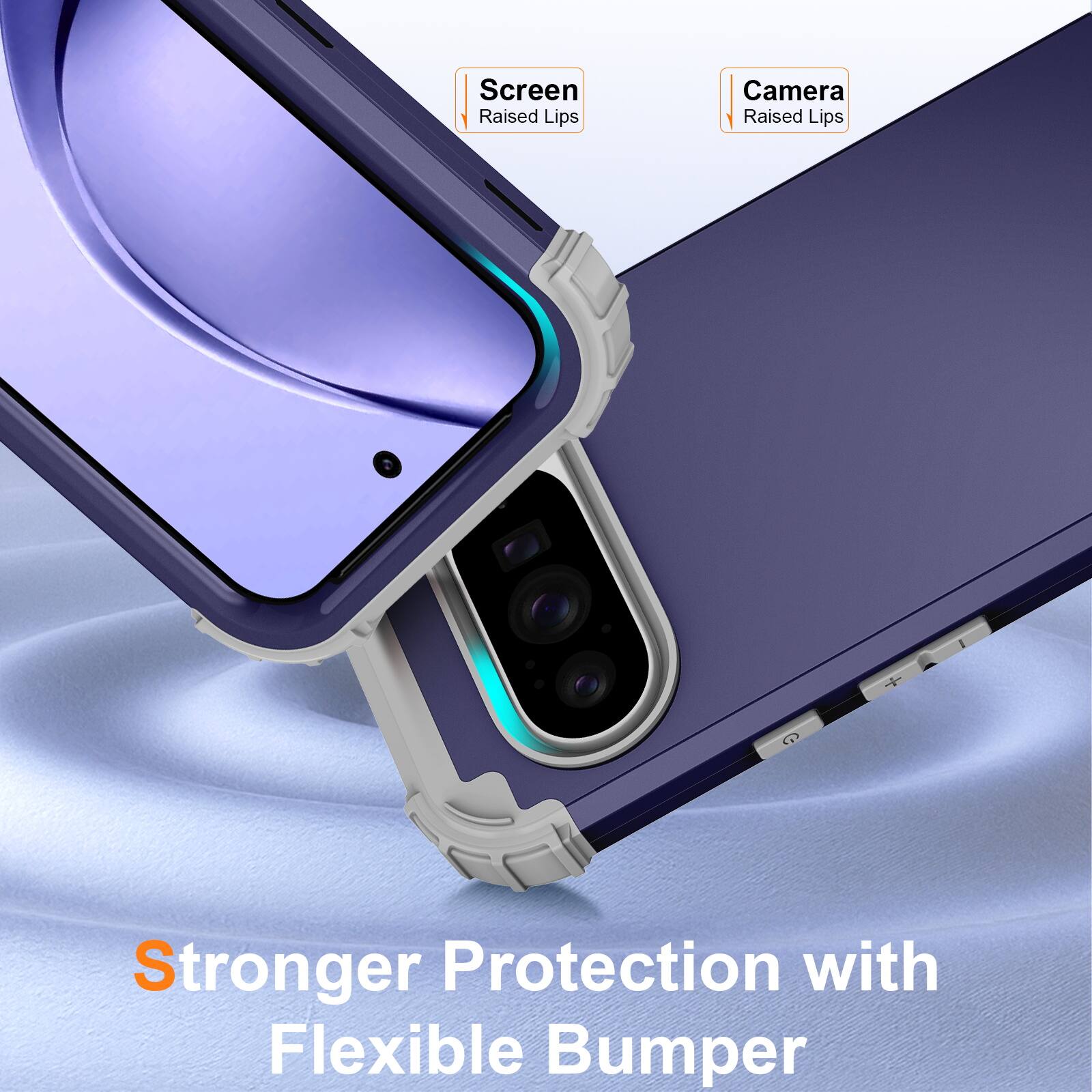 Screen Raised Lips  
Camera Raised Lips  
Stronger Protection with Flexible Bumper