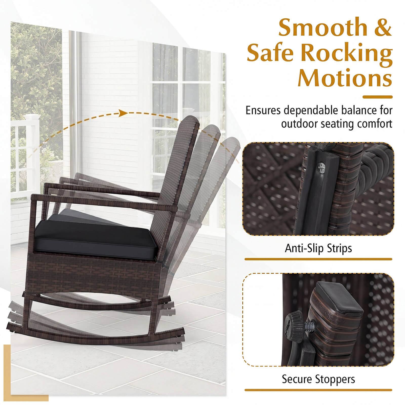 Smooth & Safe Rocking Motions  
Ensures dependable balance for outdoor seating comfort  

Anti-Slip Strips  
Secure Stoppers