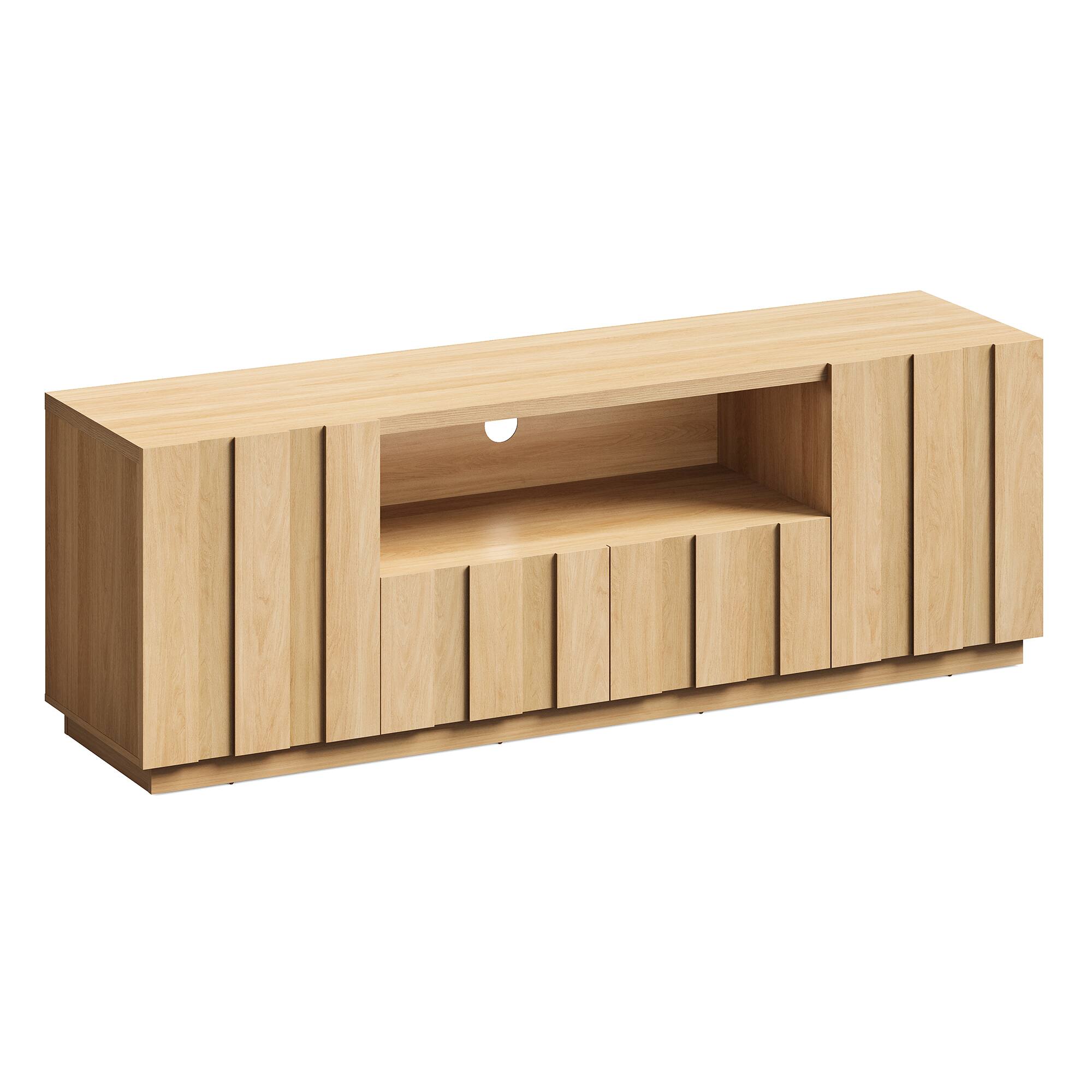Front. ModernMate - 78.7 In Fluted Mid-Century Modern TV Stand with Drawer and Cabinets TV Console for Living Room - Natural Wood.