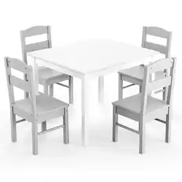 Costway - Kids 5 Piece Table & Chair Set Wooden Children Activity Playroom Furniture Gift - White,Gray