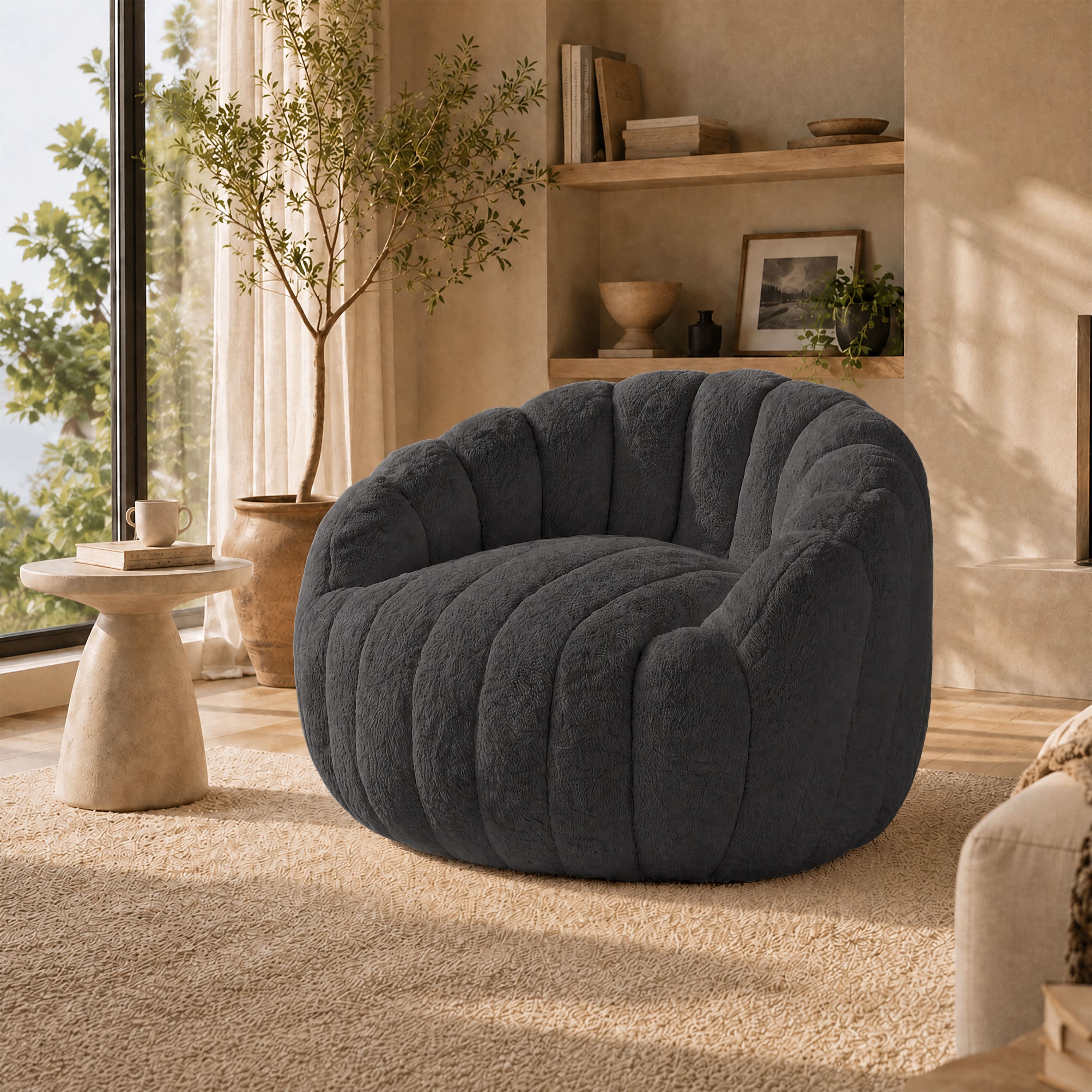 Vipbear Shell Shaped Bean Bag Chair for Adults and Teens, Faux Fur