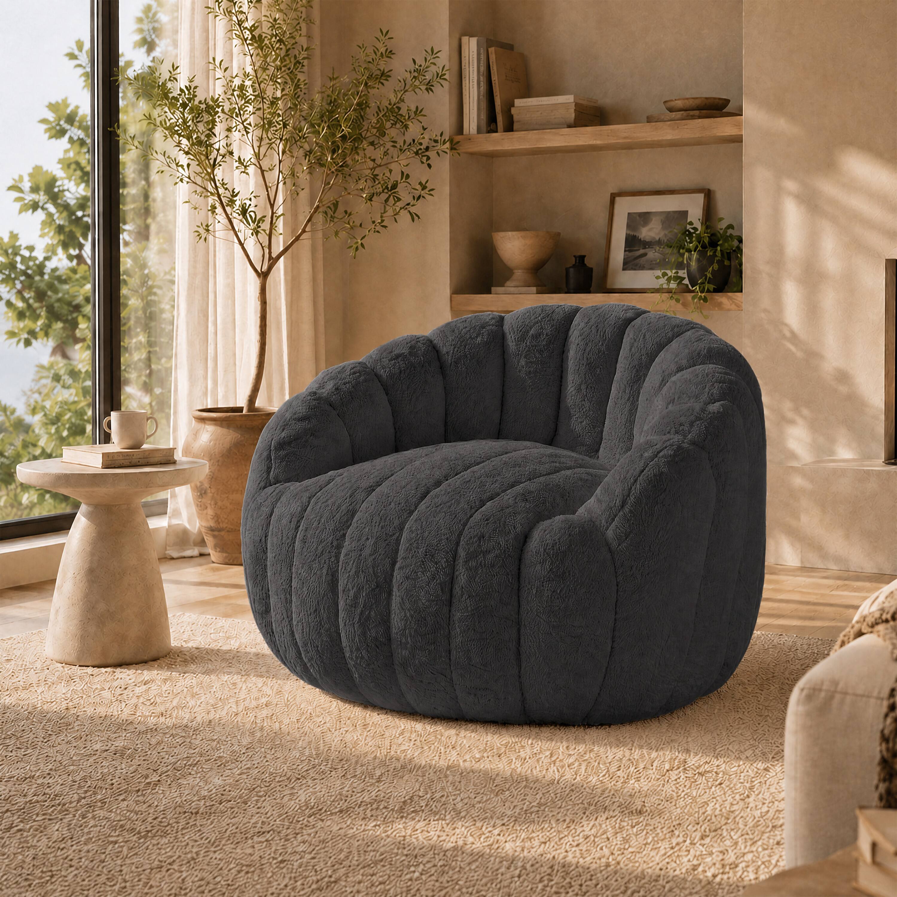 Alt View 8. Vipbear - Shell-Shaped Bean Bag Chair for Adults and Teens, Faux Fur Sofa Chair, Comfy Accent Chair  with Foam Filling - Gray.