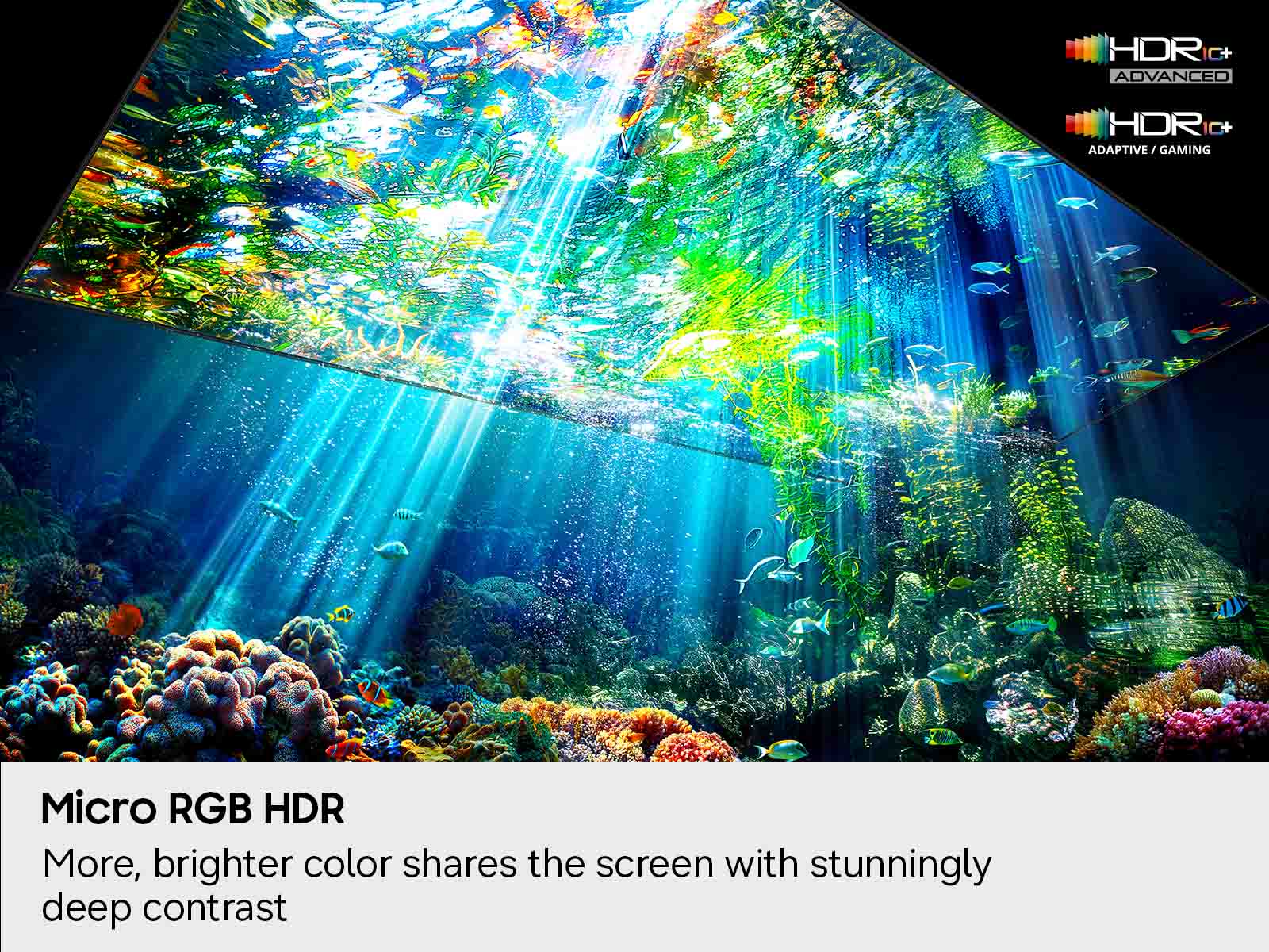 HDR C+ ADVANCED  
HDR ADAPTIVE, GAMING  

Micro RGB HDR  
More, brighter color shares the screen with stunningly deep contrast