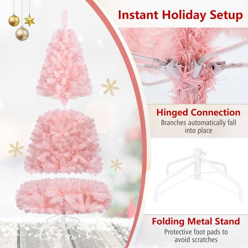 Instant Holiday Setup

Hinged Connection  
Branches automatically fall into place

Folding Metal Stand  
Protective foot pads to avoid scratches