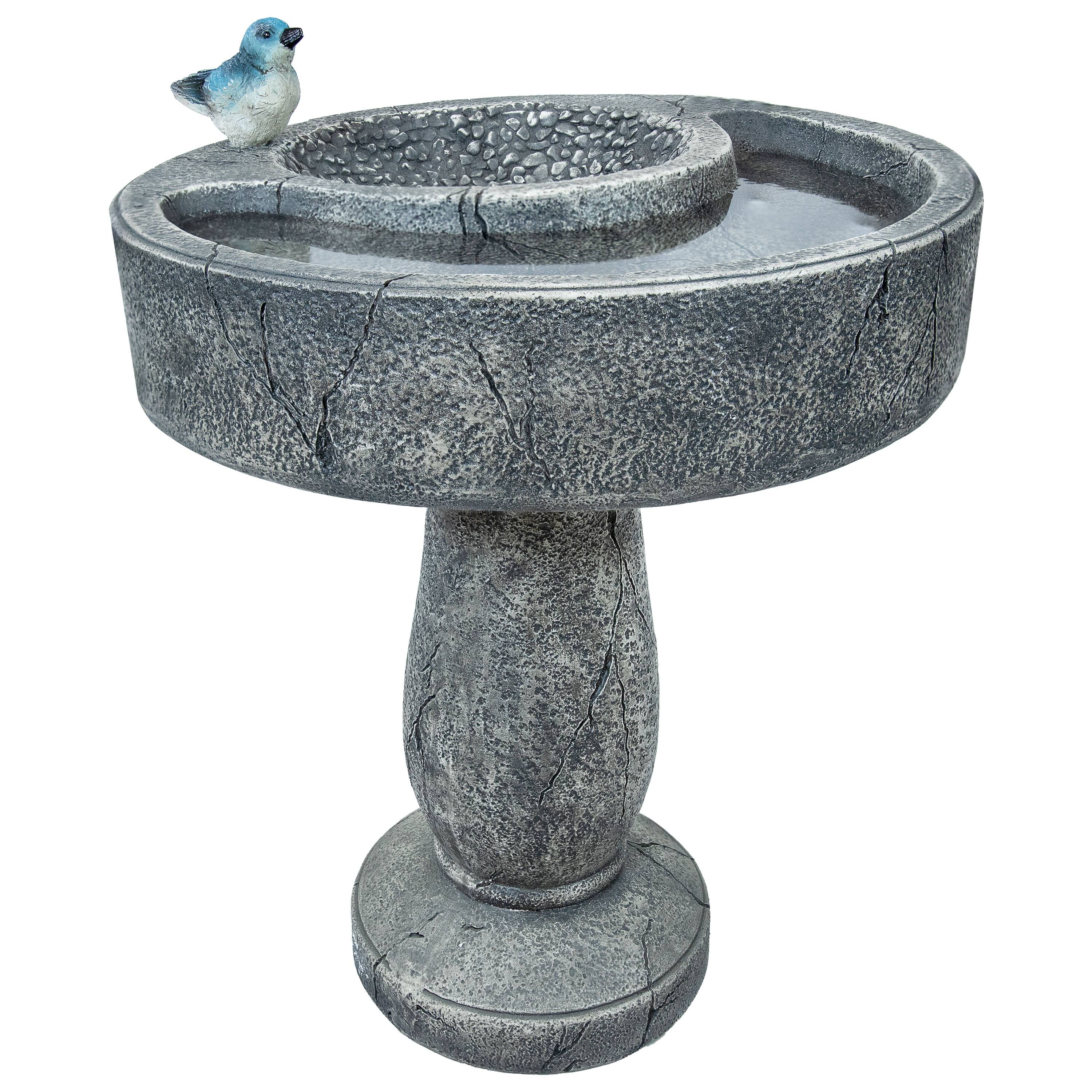 Alt View 9. Sunnydaze - Bird Bath with Birdseed Feeder Compartment - 29" - Gray.