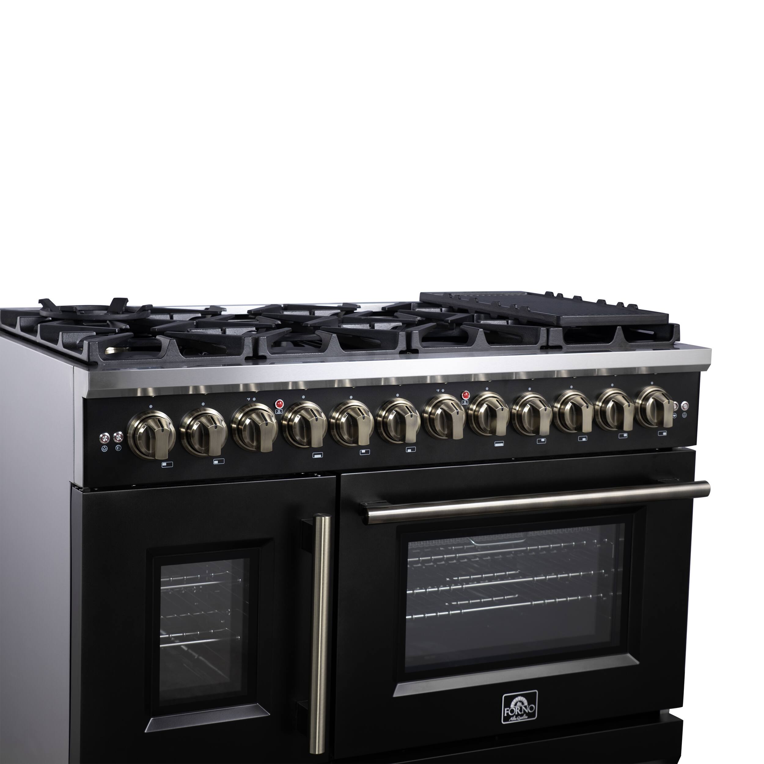 Alt View 5. Forno Appliances - Capriasca 6.58 Cu. Ft. Freestanding Dual Fuel True Convection Range with French Doors - Black.