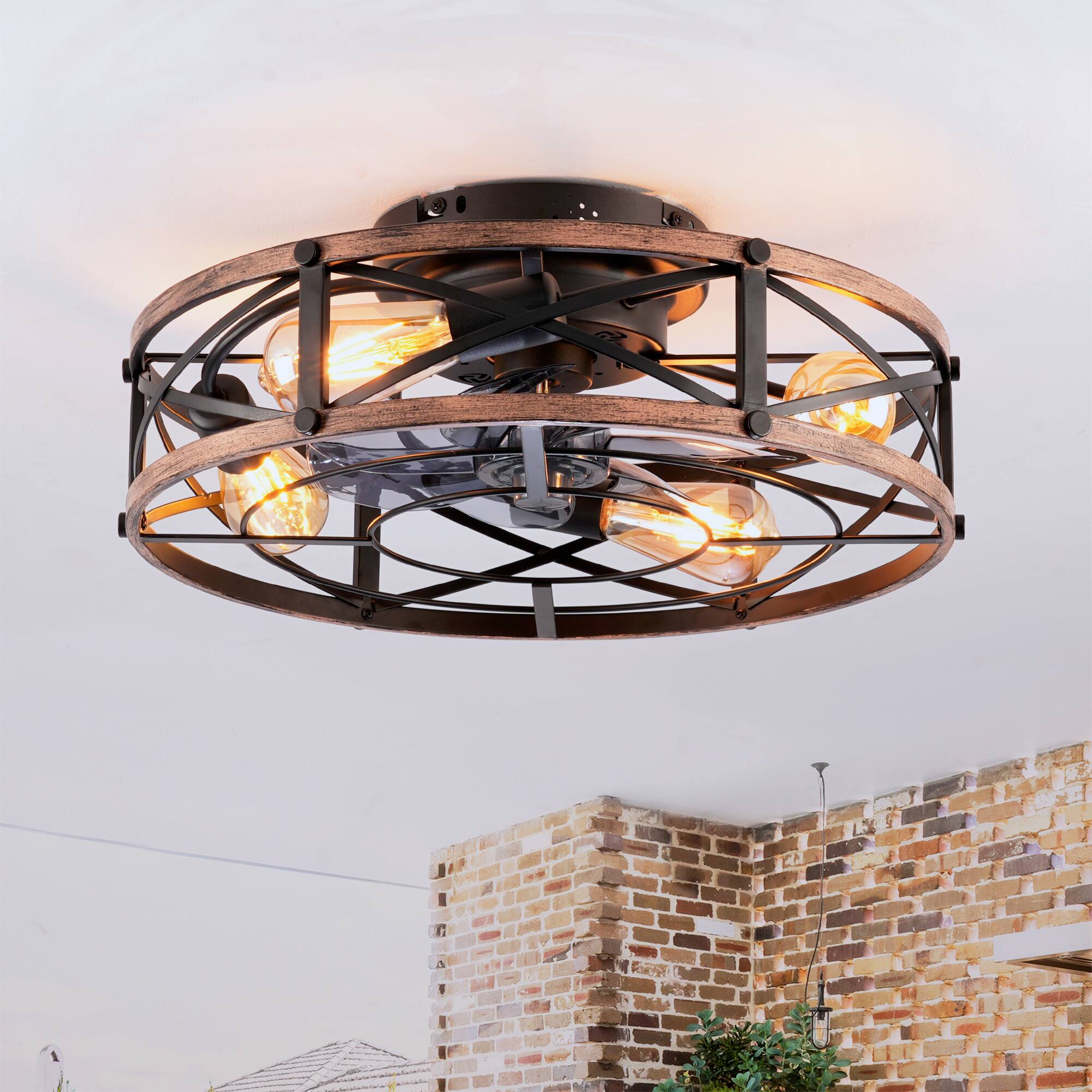 Angle. GOODSILO - 19'' Ceiling Fan with Remote, 6-Speed, Reversible Motor, Timer (Bulbs Not Included) - Bronze,Brushed Gold.