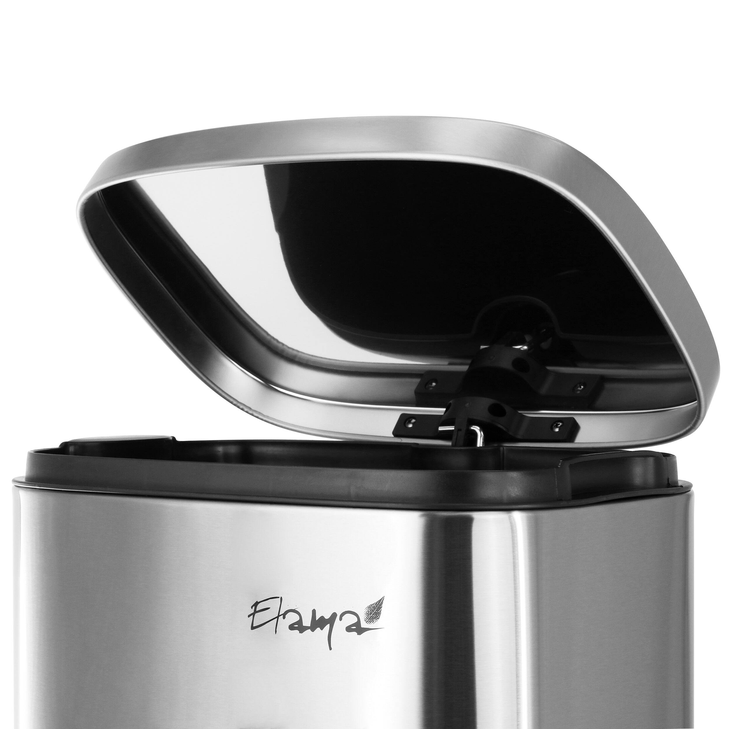 Back. Elama - Elama Dual 8 Gallon 30 Liter Rectangular Stainless Steel Twin Step Trash Bins Slow Close in Matte Silver - Silver.