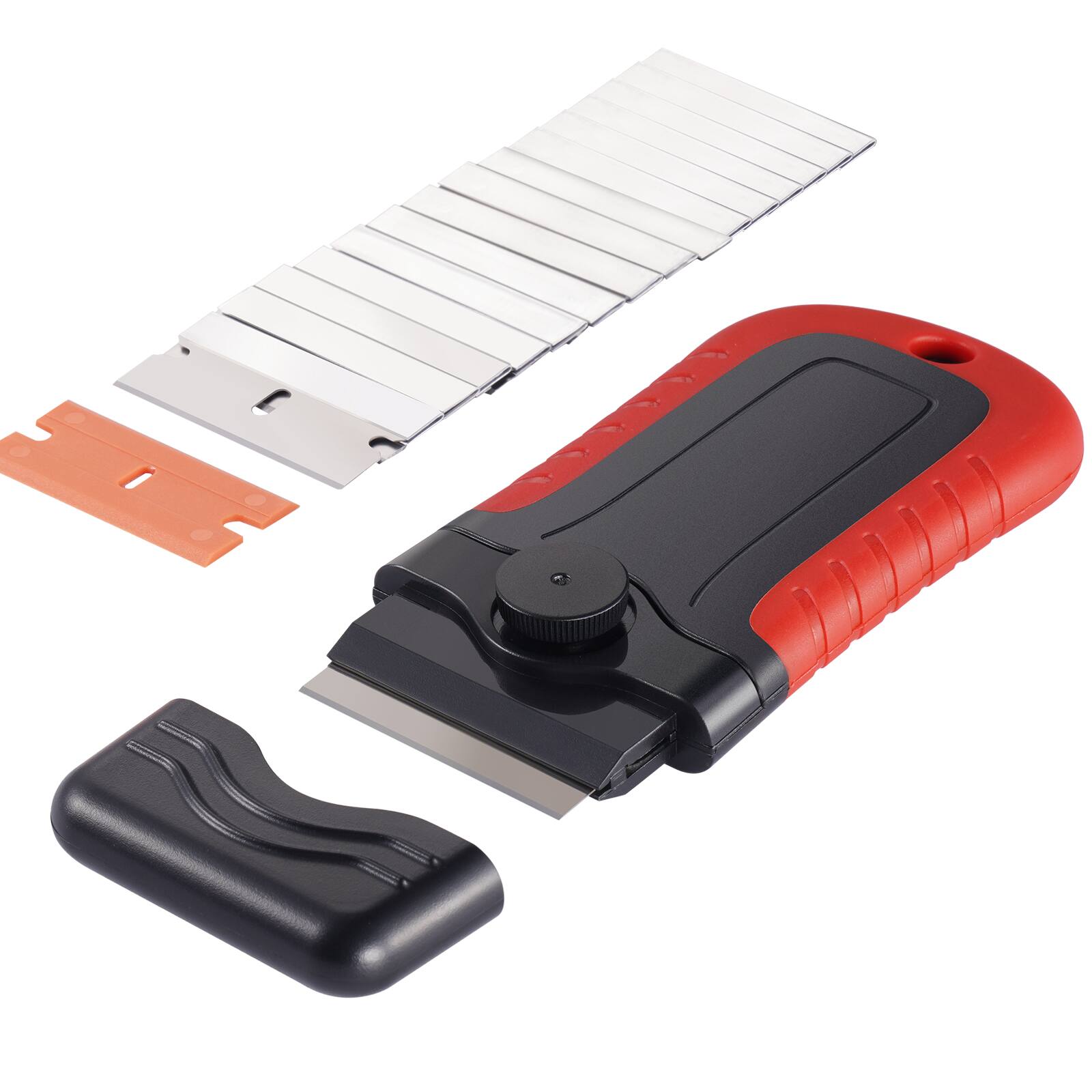 Alt View 5. VEVOR - Razor Blade Scraper, 15 Extra Blades, Locking Scraper Tool with Security Cap, Carbon Steel and POM Blades - Red+Black.