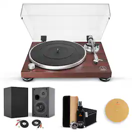 Audio-Technica - ATATLPW50BTRW Turntable, Shelf Speaker Cleaner Kit, Cork, Bundle