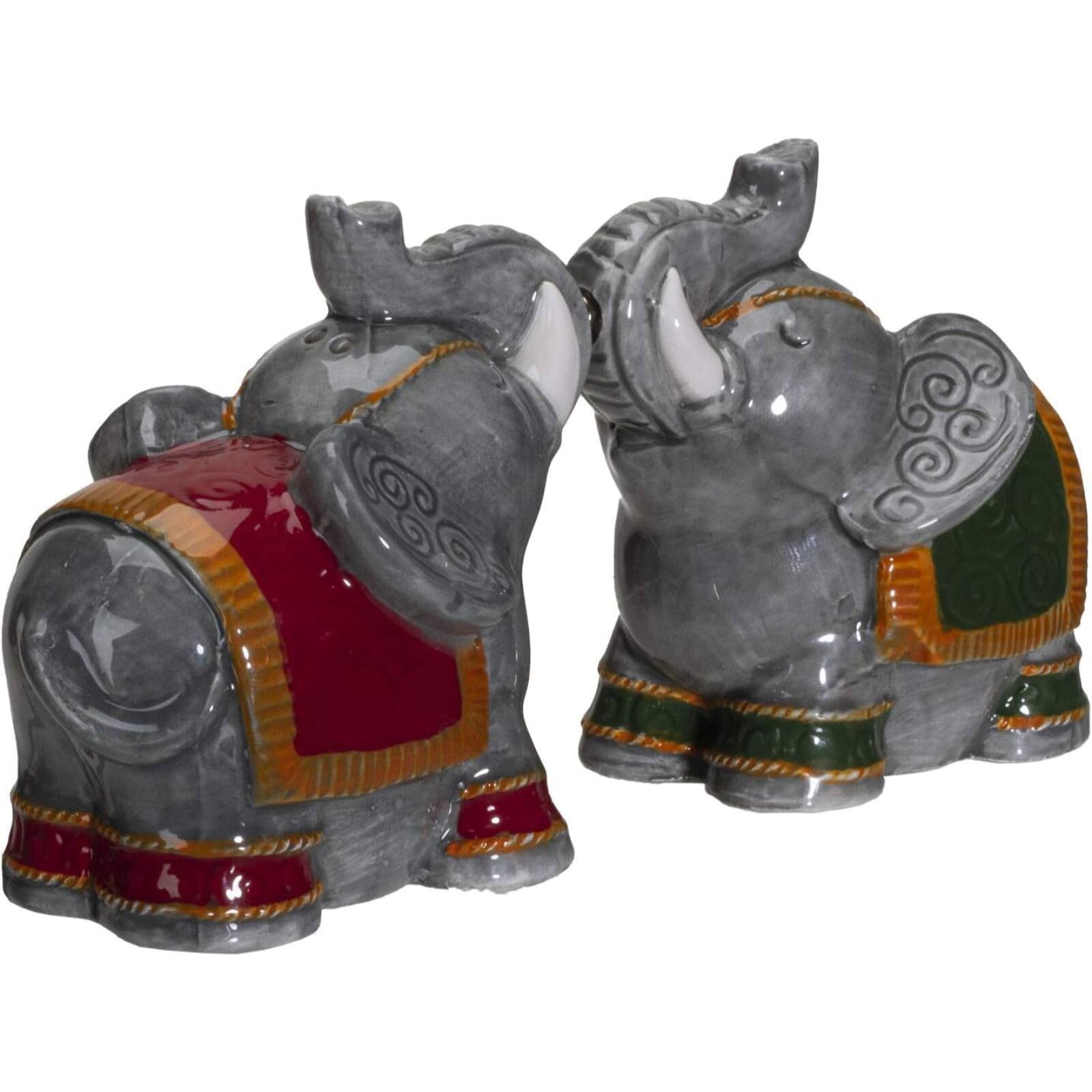 Back. Pacific Trading - Raja Elephants Ceramic Magnetic Salt and Pepper Shakers Set - Multicolor.