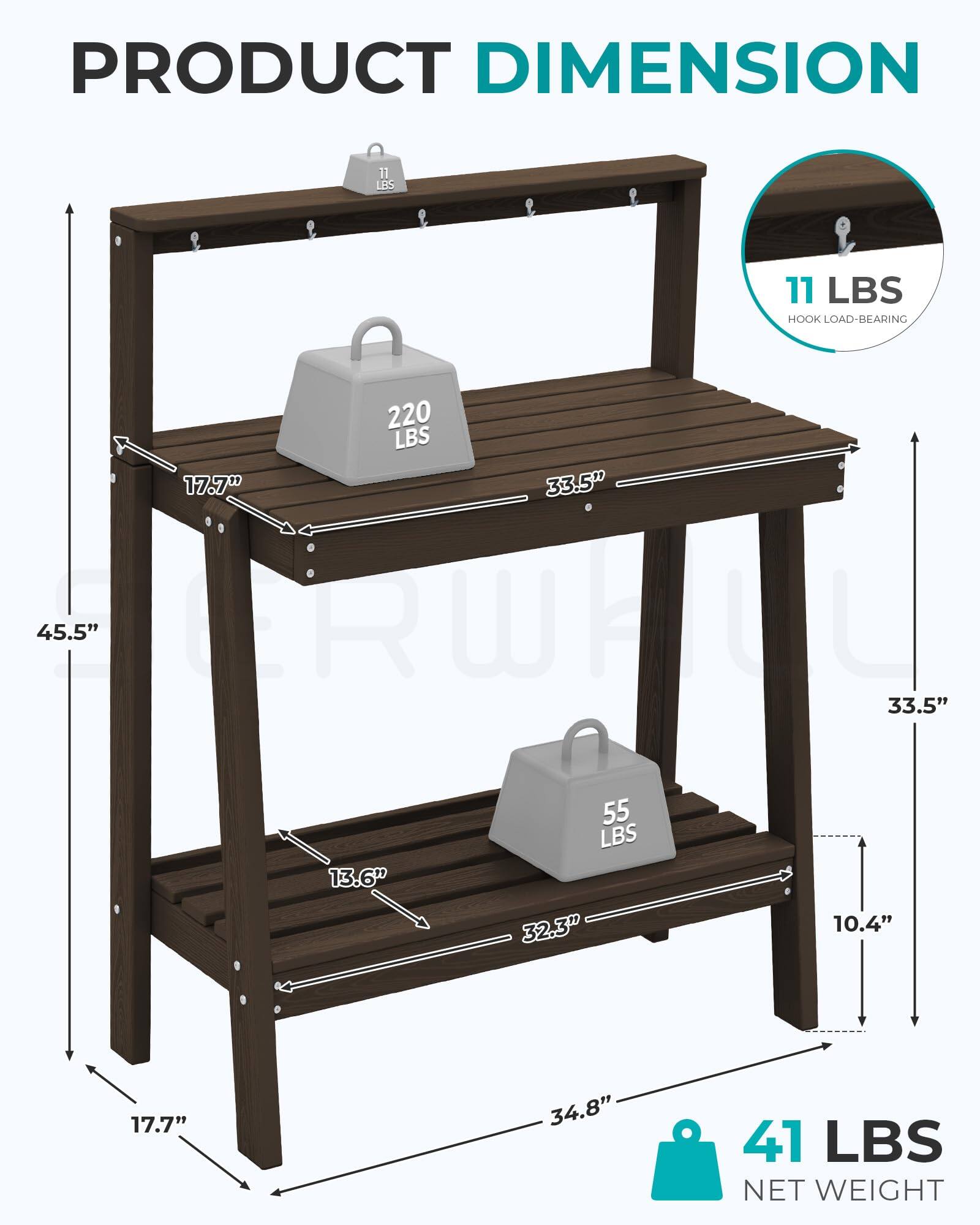 PRODUCT DIMENSION

- 11 LBS
- HOOK LOAD-BEARING: 220 LBS
- 17.7" x 33.5" x 45.5"
- 33.5" x 13.6" x 55 LBS
- 32.3" x 10.4" x 17.7" x 34.8"
- 41 LBS NET WEIGHT