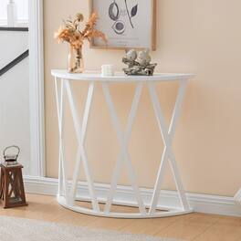 Kings Brand Furniture - Vienna Console Table - Semicircular Side Coffee Table for Living Room, Bedroom - White