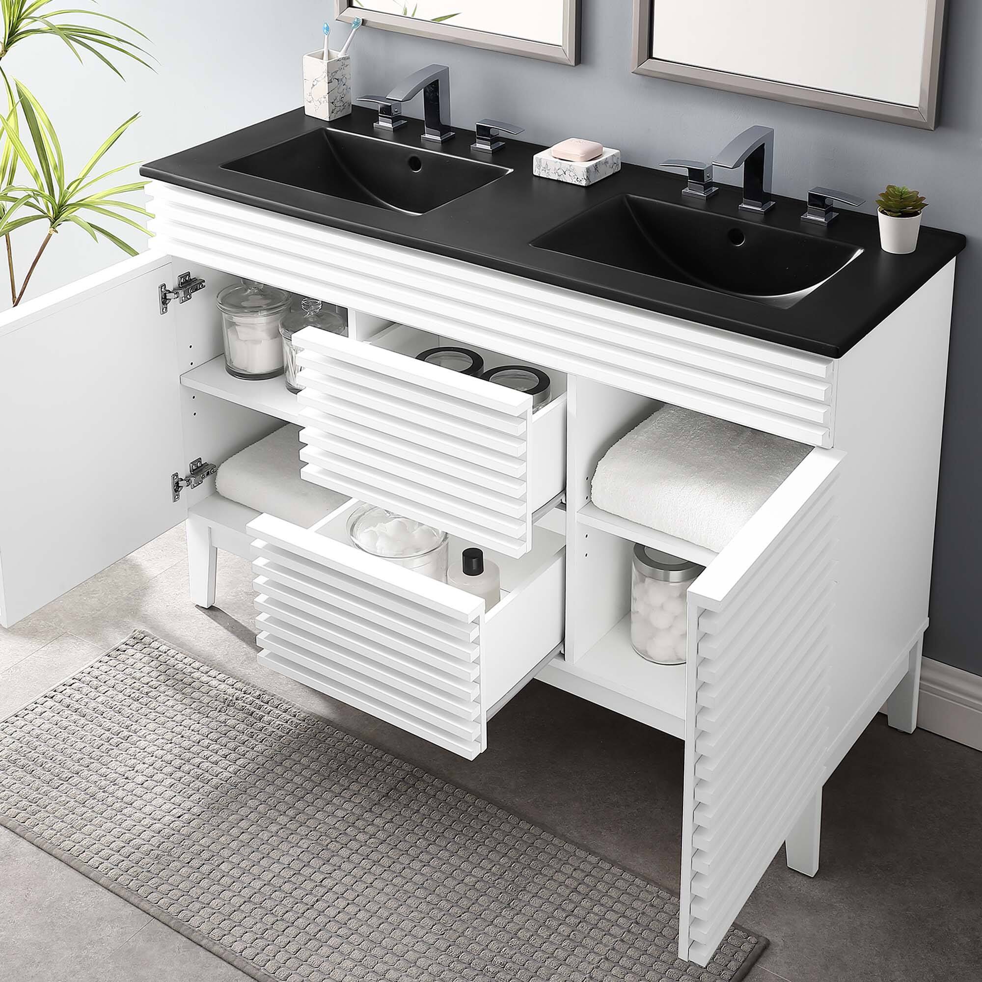 Back. Modway - Render 48" Bathroom  Vanity with Black Basin Included - White Black.