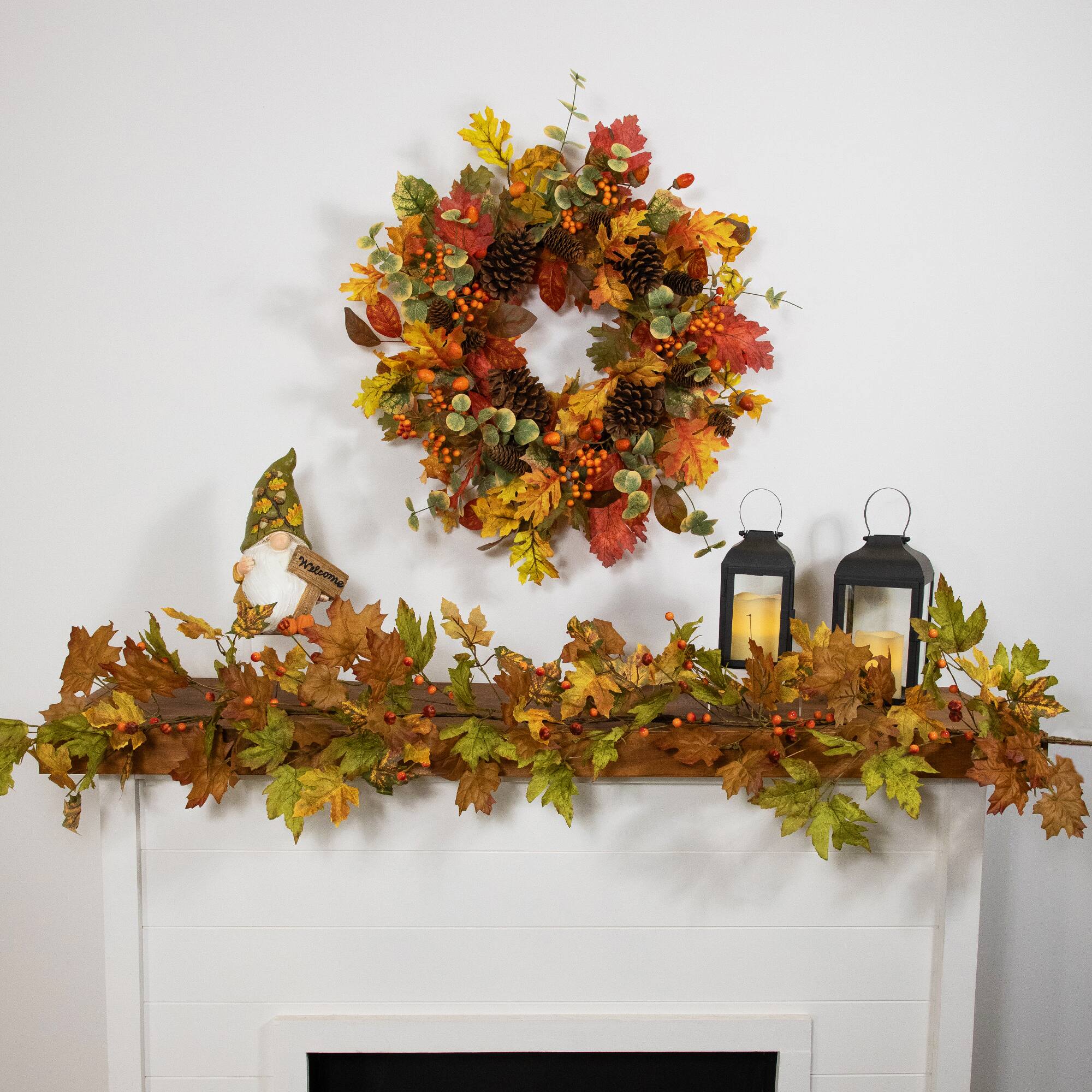 Northlight Maple Leaves and Berries Artificial Fall Harvest Garland 5 ...