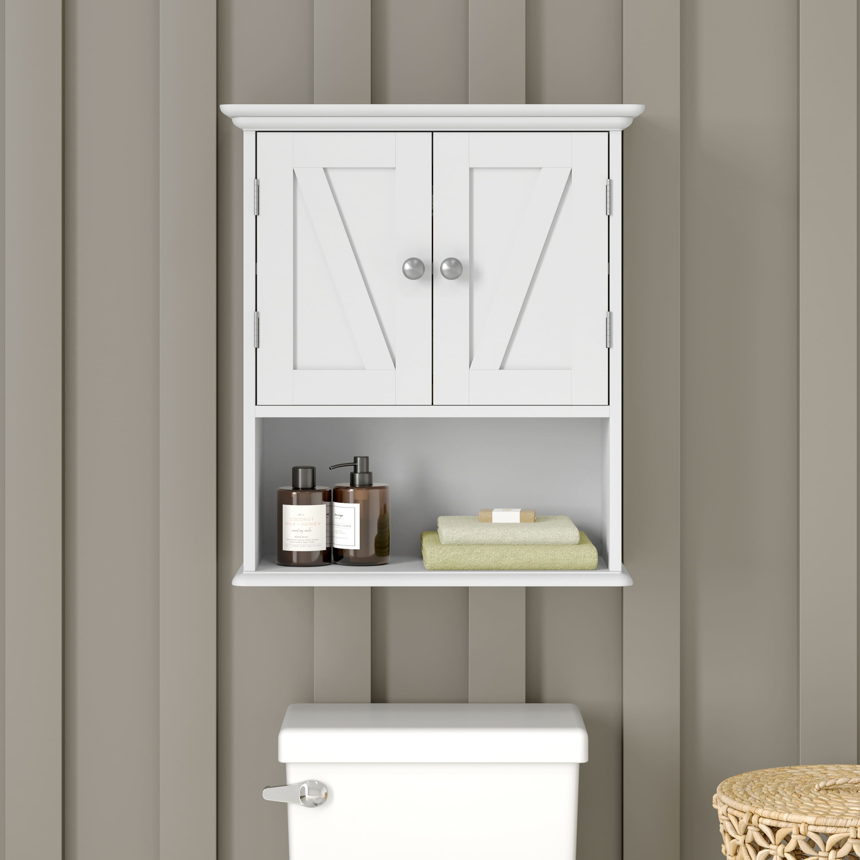 Emma + Oliver - Farmhouse Wall Mount Medicine Cabinet with Adjustable Shelf and Dual Doors - White price history on PriceWatchPro