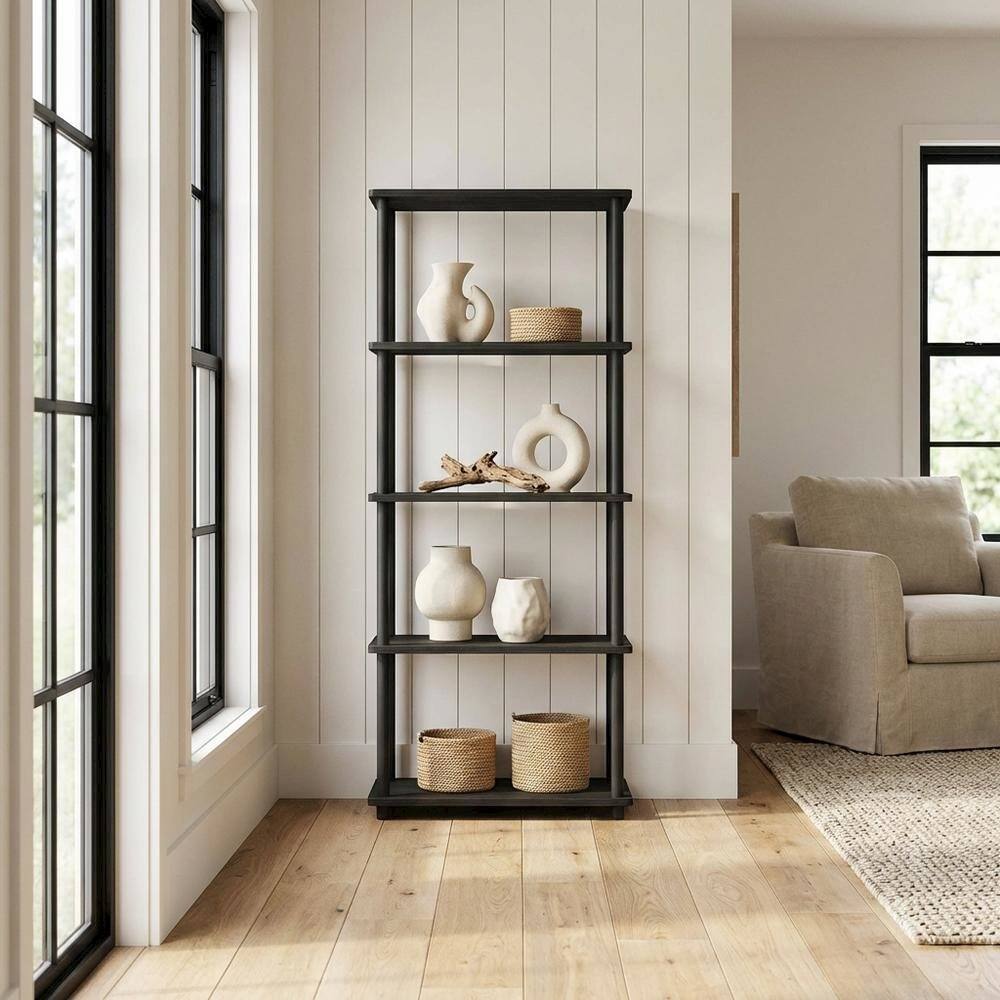 Left. FurniFact - Wood bookcase with sleek design - Espresso/Black.