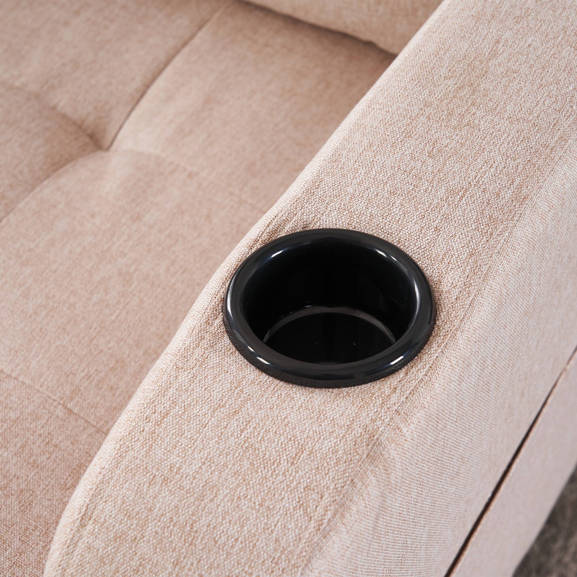 Back. SlickBlue - Upholstered Armchair with Storage Ottoman and Cup Holders for Cozy Seating - Beige.