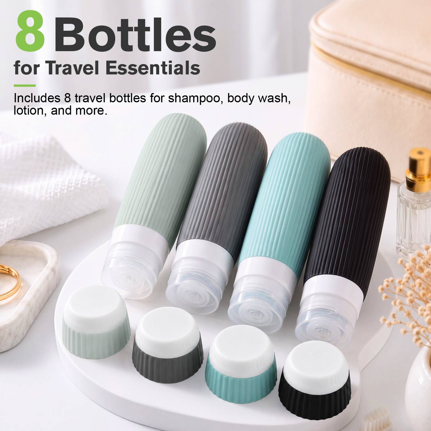 Garnen 8PC TSA Travel Bottles Jar for Toiletries Shampoo, Travel Size ...