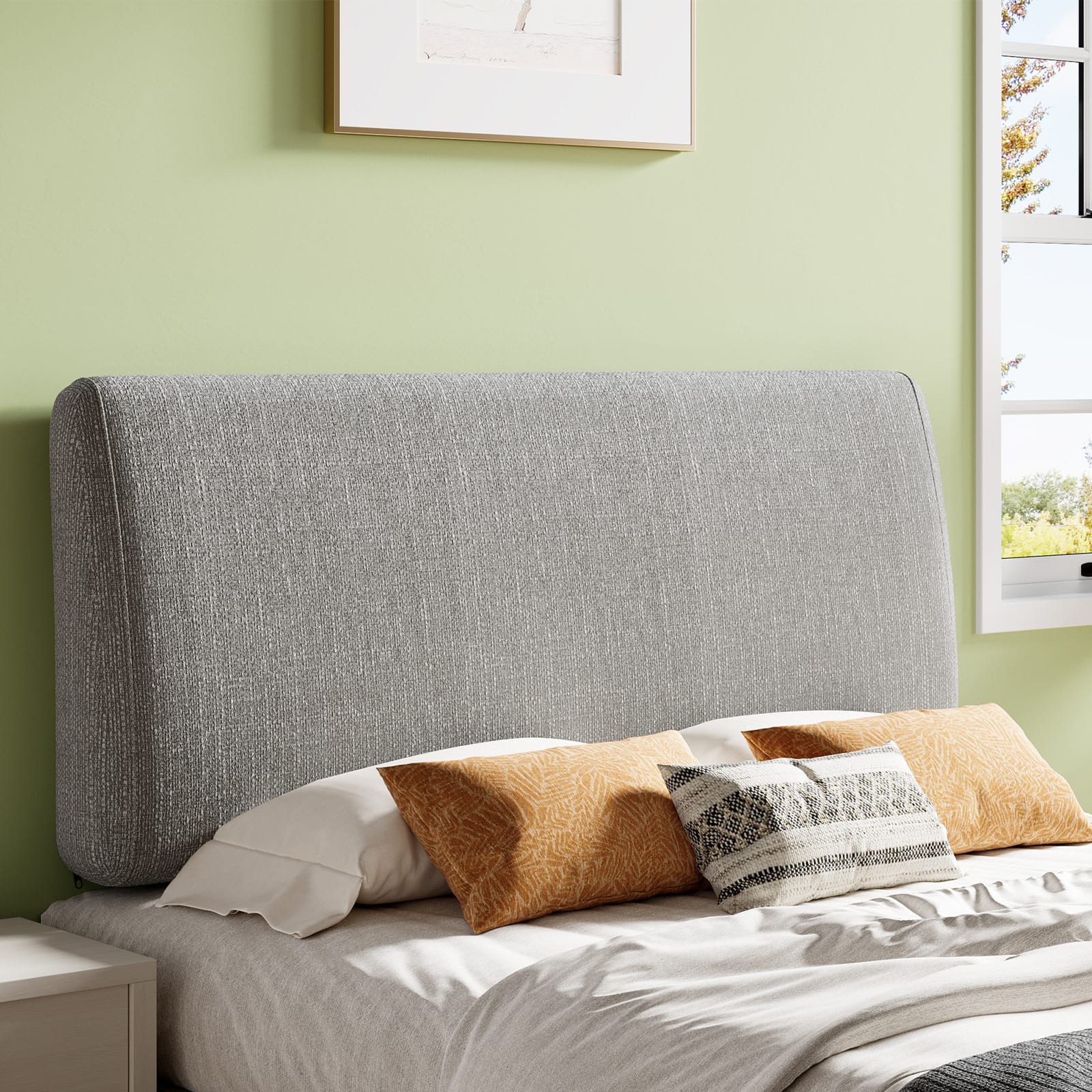 Angle. Pinmoco - Pinmoco - Upholstered Headboard Ergonomic Design Headboard - Gray.
