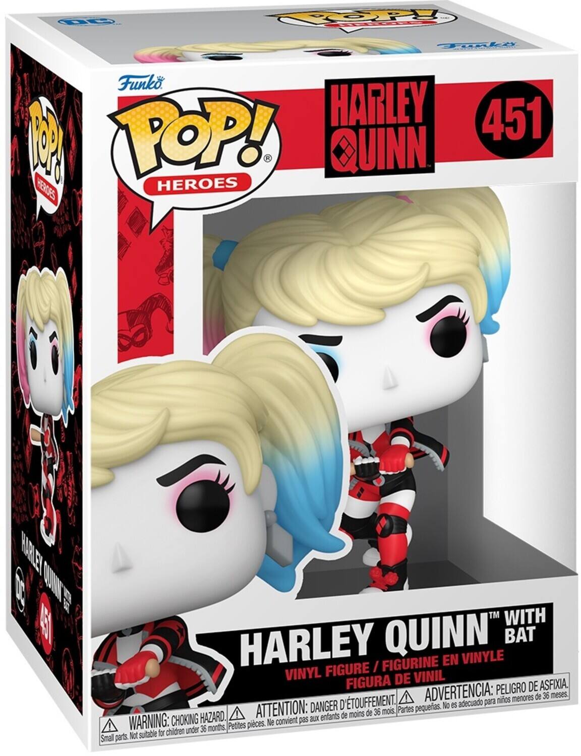 Funko. POP! HEROES HARLEY QUINN 451 WITH HARLEY QUINN VINYLE BAT FIGURINE EN FIGURE I VINYL DE VINIL FIGURA PELIGRO DE ASFIXIA. TOUFFEMENT. ADVERTENCIA: para nios menores de 36 meses. DANGER D pequeas. No es adecuado HAZARD. ATTENTION: enfants de moins de 36 mois, Partes WARNING: CHOKING Ne convient pas aux under 36 months, Petites pices. Not suitable for children Small parts.