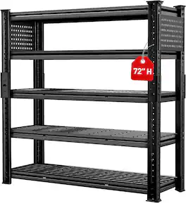 Silvel - 72" H Heavy Duty Grid Storage Shelves, 4000LBS 5 Tier Adjustable Metal Shelving, 48" W x 72" H x 24" D - Black