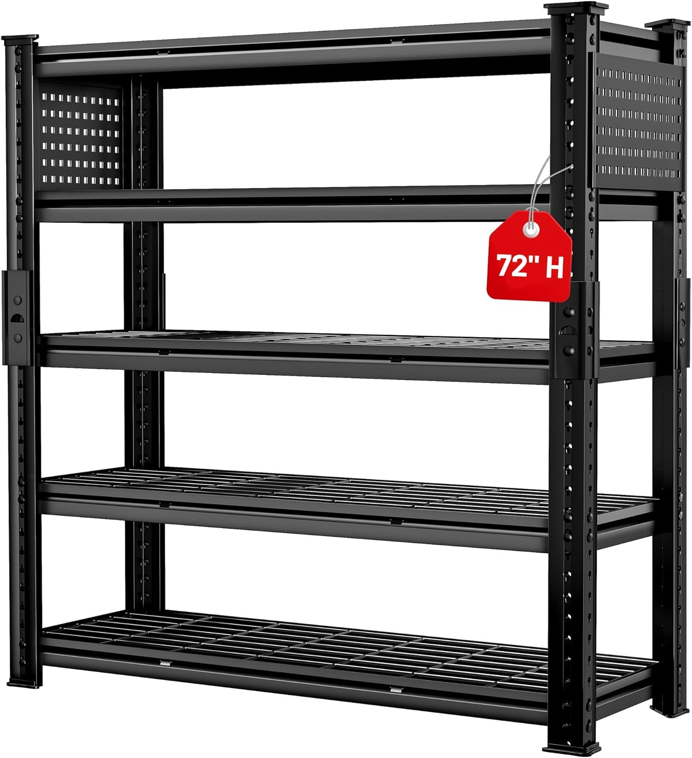 Silvel - 72" H Heavy Duty Grid Storage Shelves, 4000LBS 5 Tier Adjustable Metal Shelving, 48" W x 72" H x 24" D - Black