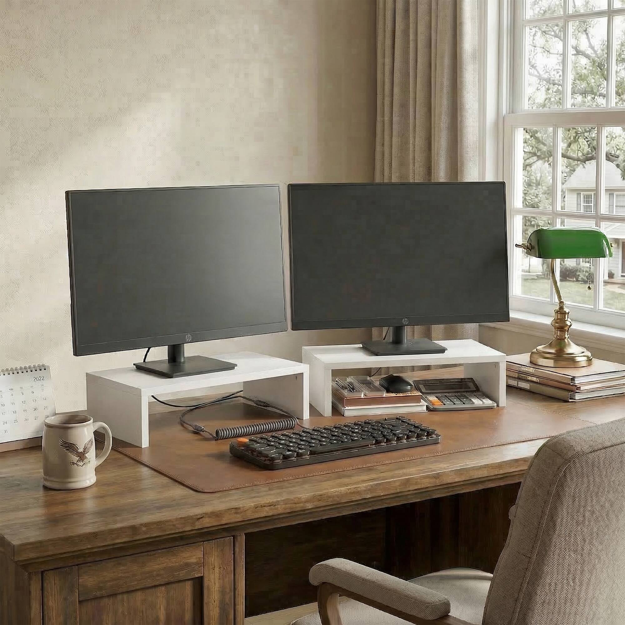 Alt View 2. Furinno - CLASSIC Stackable Separable Laptop Stand, Monitor Stand Riser Set of 2, Dual Monitor Riser, for Office Supplier - White.