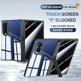 Dteck - For Samsung Galaxy Z Fold8 Clear Case Shockproof Fold Kickstand Hinge Protection Cover Built-in Screen Protector - Black(privcy film)