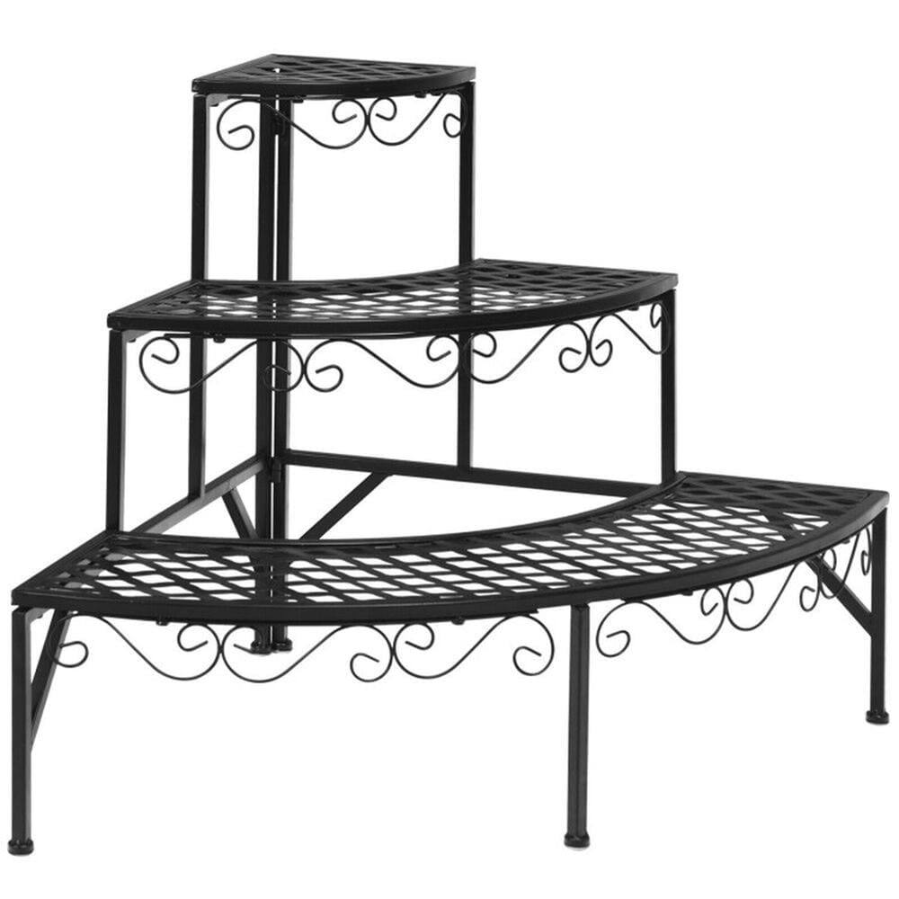 Alt View 2. Pefilos - 3 Tier Metal Corner Plant Display Rack, Plant Stand for Outdoor, Quarter Round Plant Display Rack - Black.