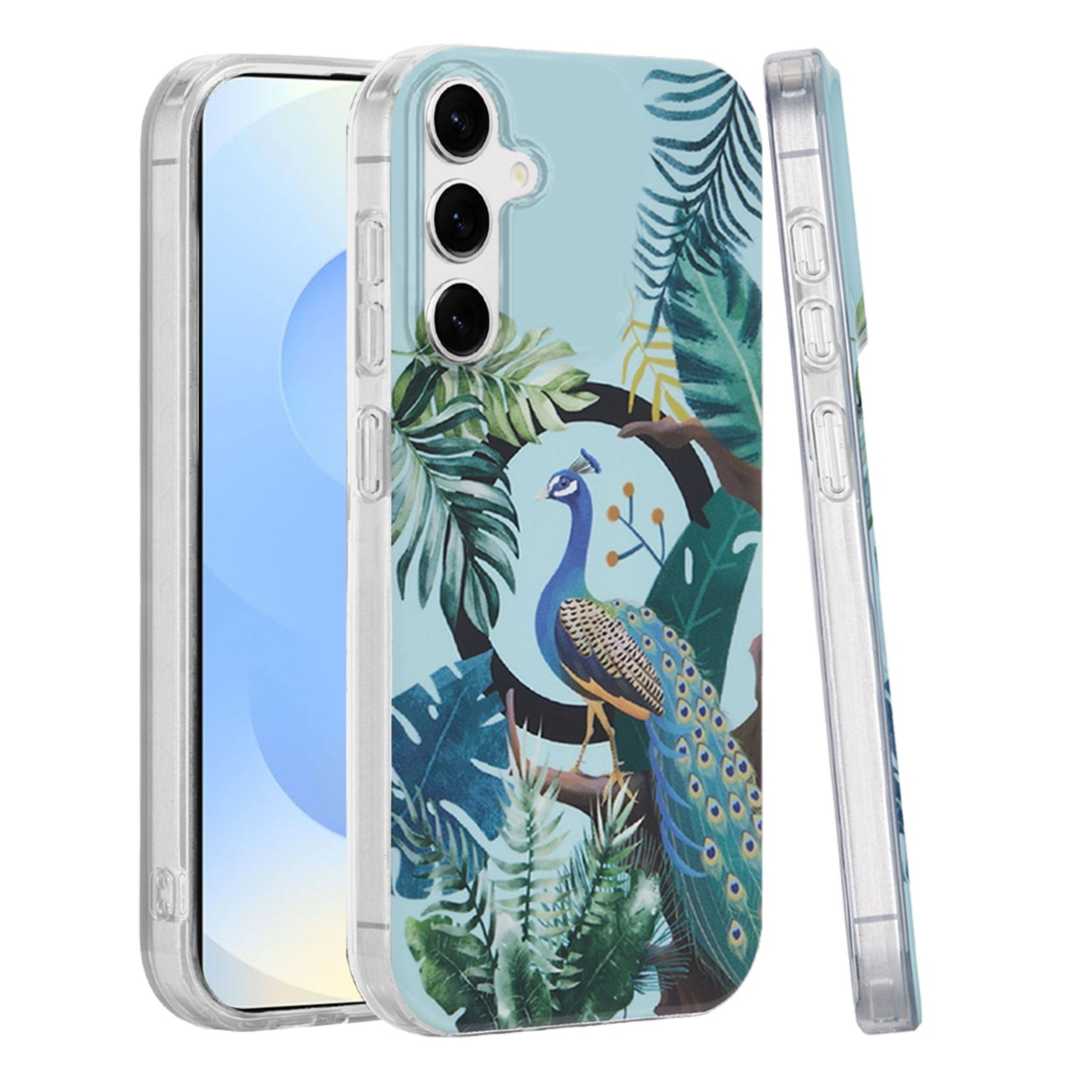 Front. Kitcheniva - Dual Layer TPU Design Case With Magnetic Circle Tempered Glass For Samsung Galaxy S25+/S24+ Peacock - Multicolor.