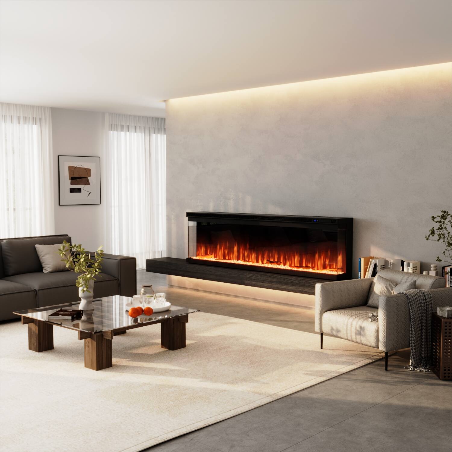 Alt View 5. FUFU&GAGA - 60" 3-Sided Holographic Electric Fireplace with WiFi App & Remote Control 12 Flame Colors, Timer Quiet Heater - Black.