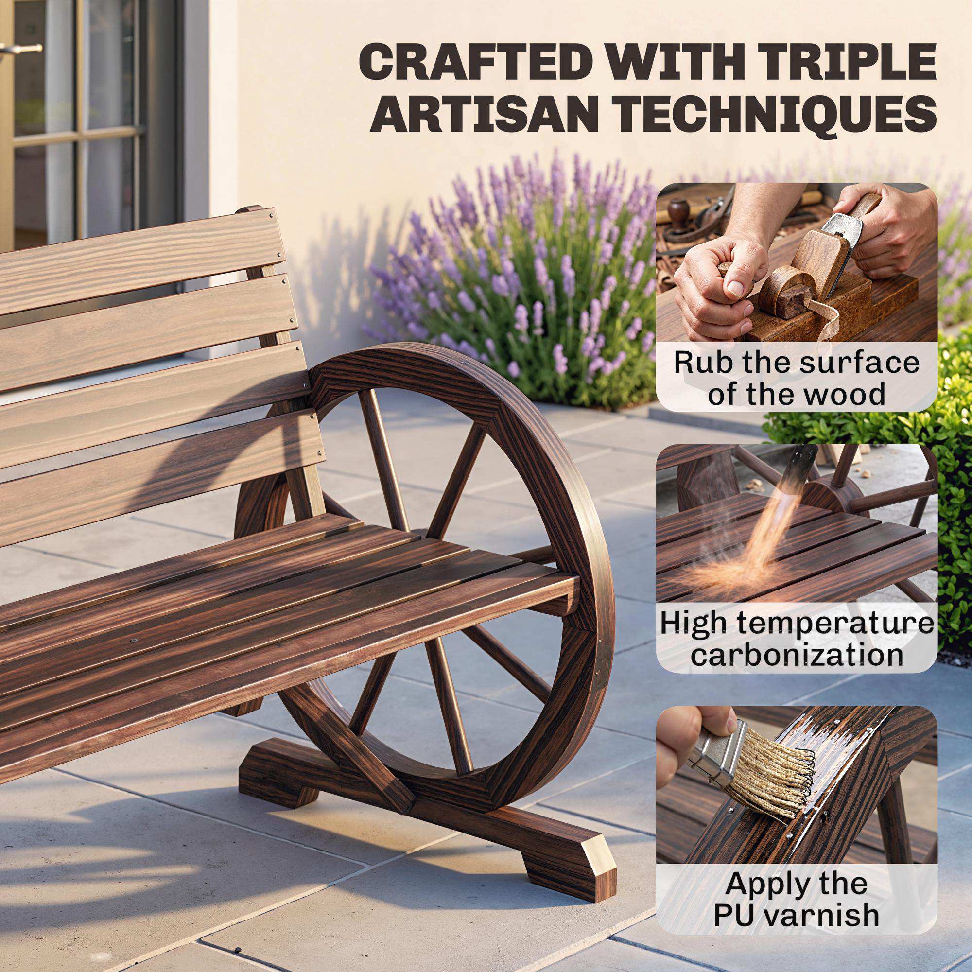 CRAFTED WITH TRIPLE ARTISAN TECHNIQUES

1. Rub the surface of the wood
2. High temperature carbonization
3. Apply the PU varnish