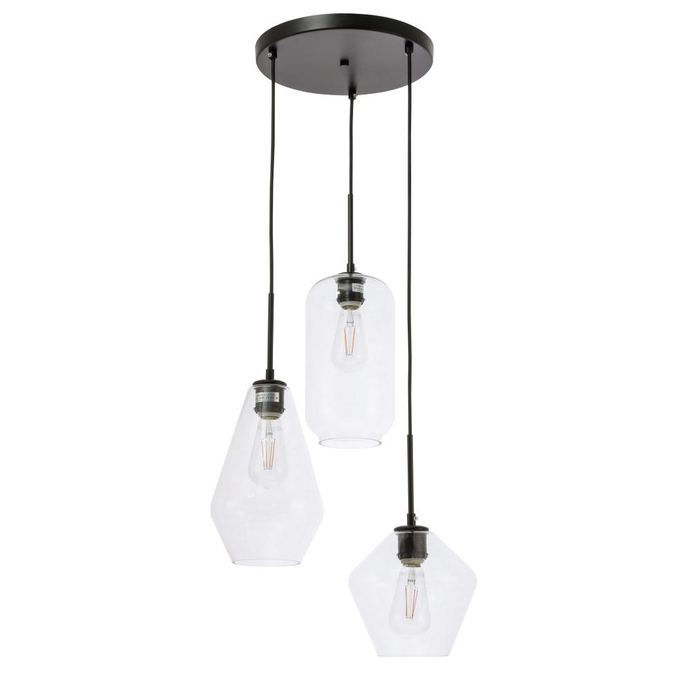 Alt View 8. Living District - Gene 3 light Black and Clear glass pendant - Black And Clear Glass.