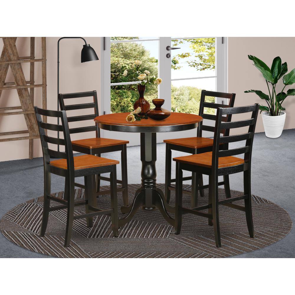 Back. East West Furniture - 5 Pc counter height Dining room set-pub Table and 4 Dining Chairs. - Black & Cherry.
