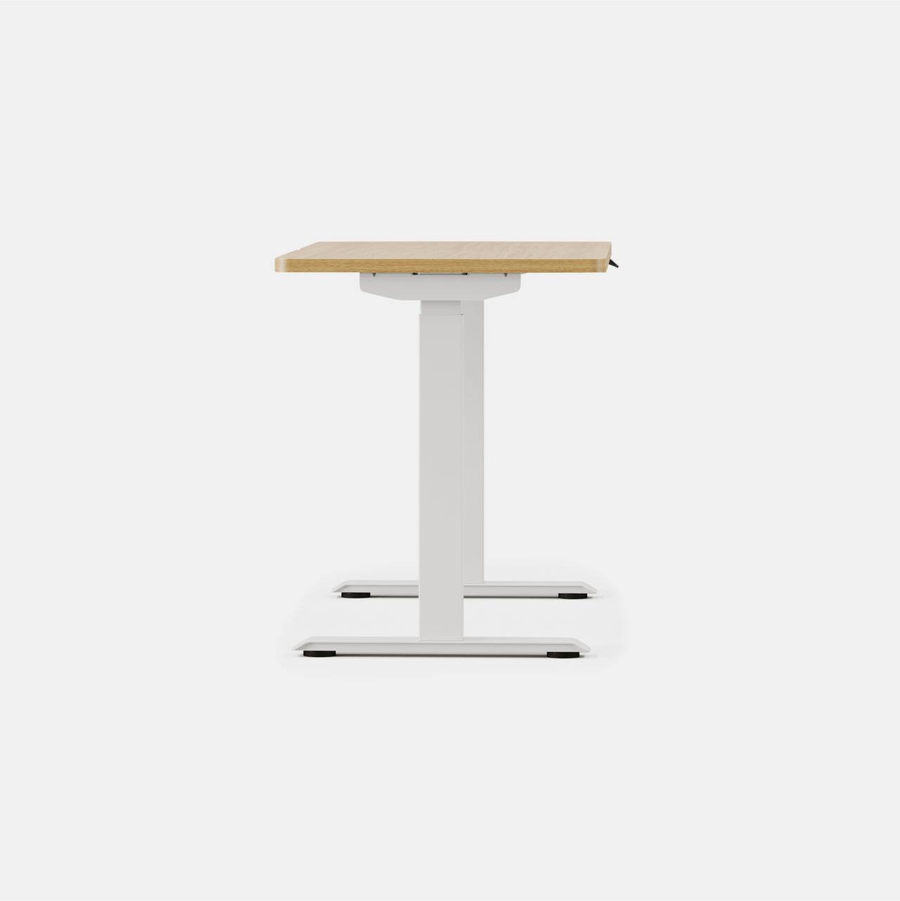 Left. Branch Furniture - Duo Standing Desk 48" – Adjustable Desk with OLED Control Panel, Frameless Design & Compact Footprint - Woodgrain / White.