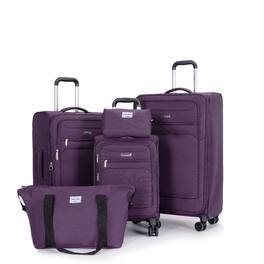 Ropilly - 5 Piece Luggage Set Softshell Suitcase Lightweight Carry On Suitcase - Purple
