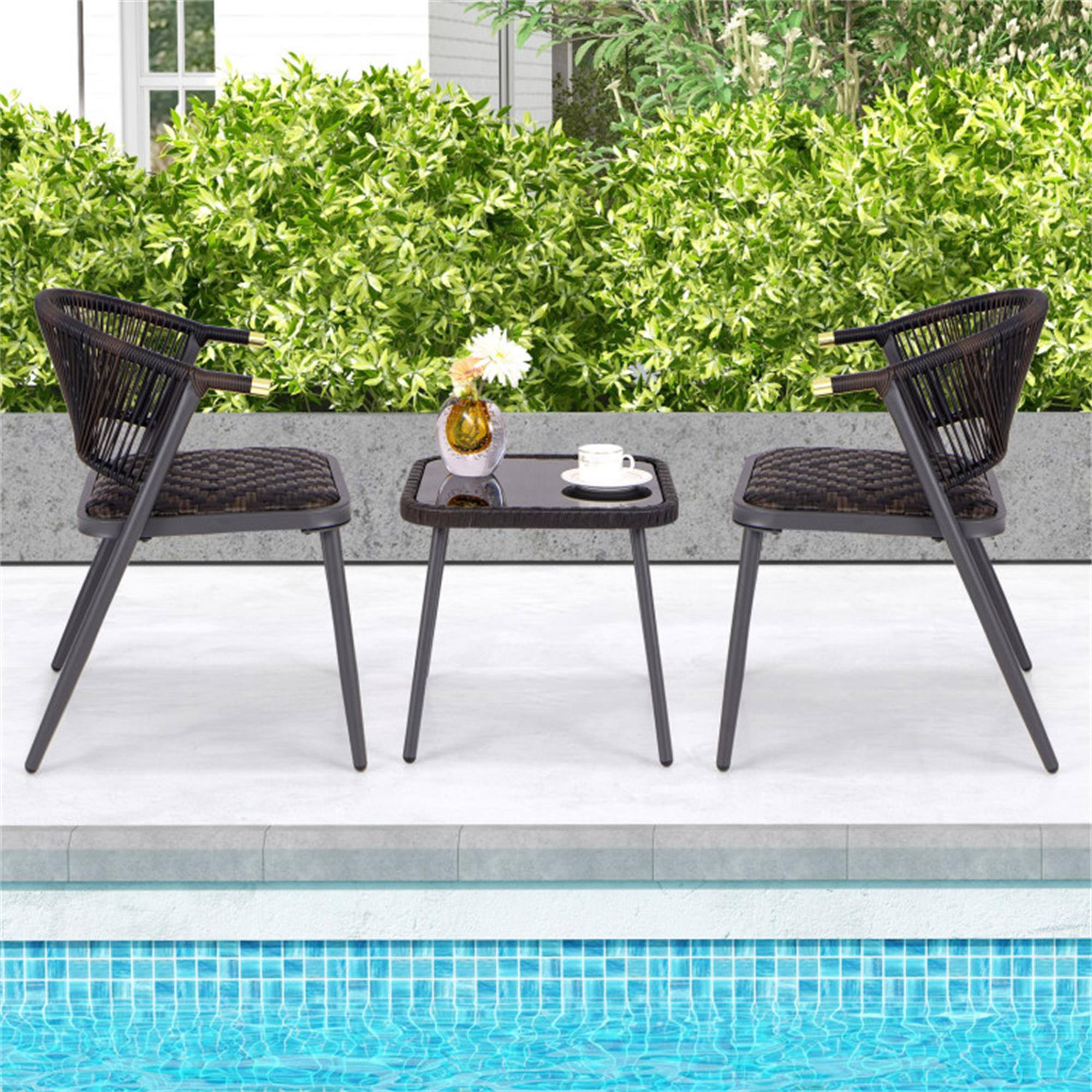 Alt View 2. Boyel Living - Black 3 Pieces Patio Rattan Furniture Set for Backyard PoolsideBrown and Black 30-in L x 23-in W x 22.5-in H - Black.