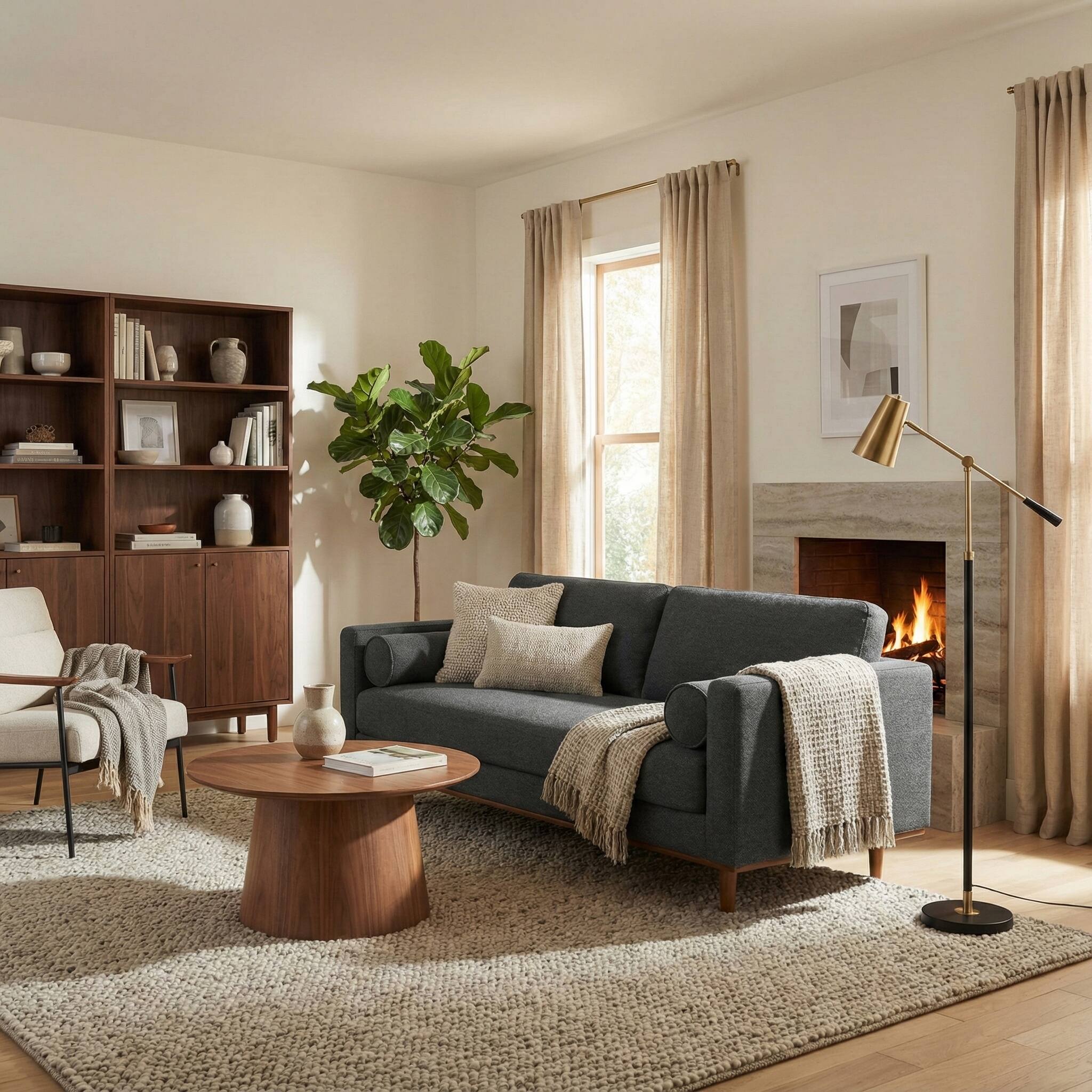 Back. Simpli Home - Morrison 72 inch Wide Mid-Century Modern Loveseat Sofa in Charcoal Grey Woven-Blend Fabric - Charcoal Grey.