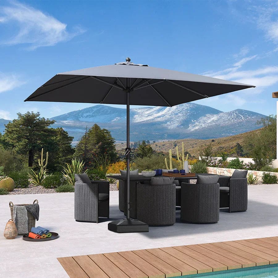 Front. PURPLE LEAF - 10 ft. Square Patio Market Umbrella with Base Outdoor Table Umbrella Aluminum Frame Sun Shade for Garden Deck Pool - Gray.