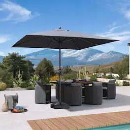 PURPLE LEAF - 10 ft. Square Patio Market Umbrella with Base Outdoor Table Umbrella Aluminum Frame Sun Shade for Garden Deck Pool - Gray