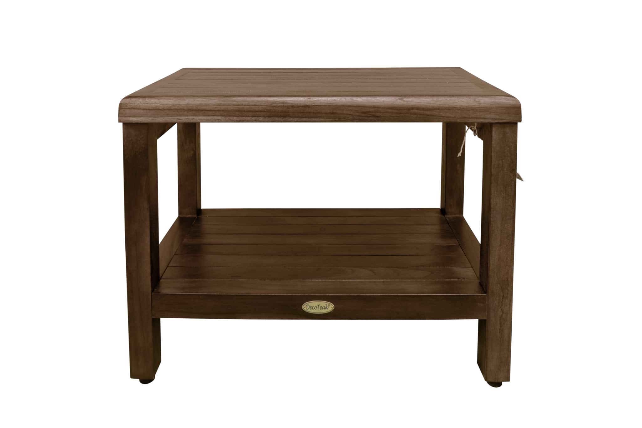 DecoTeak - Eleganto 24" Teak Wood Shower Bench with Shelf Finish - Woodland Brown