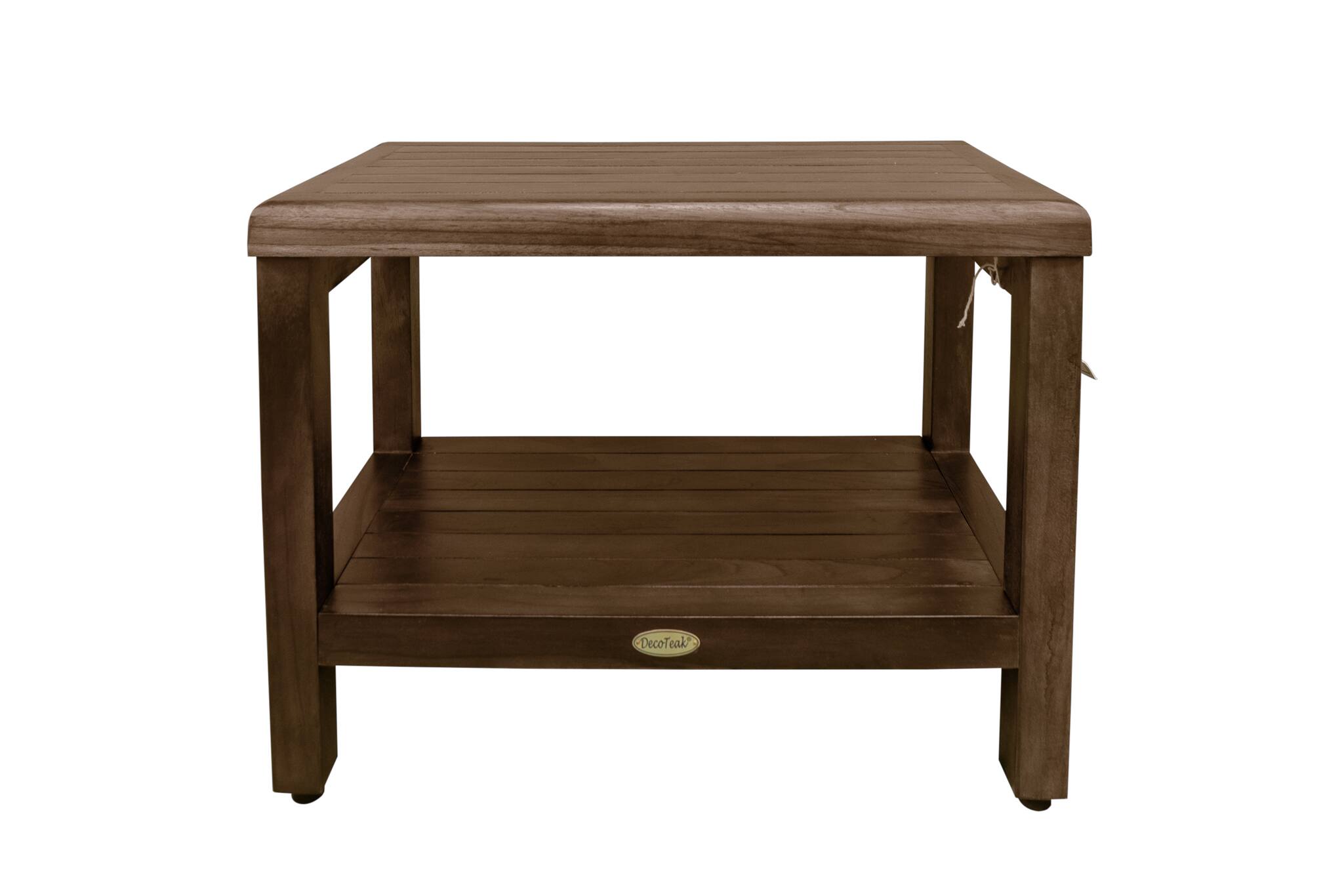 Front. DecoTeak - DecoTeak Eleganto 24" Teak Wood Shower Bench with Shelf in Woodland Brown Finish - Woodland Brown.