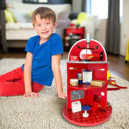 Teamson Kids - Wooden Fire Station Playset with 24 Figurines, Multi