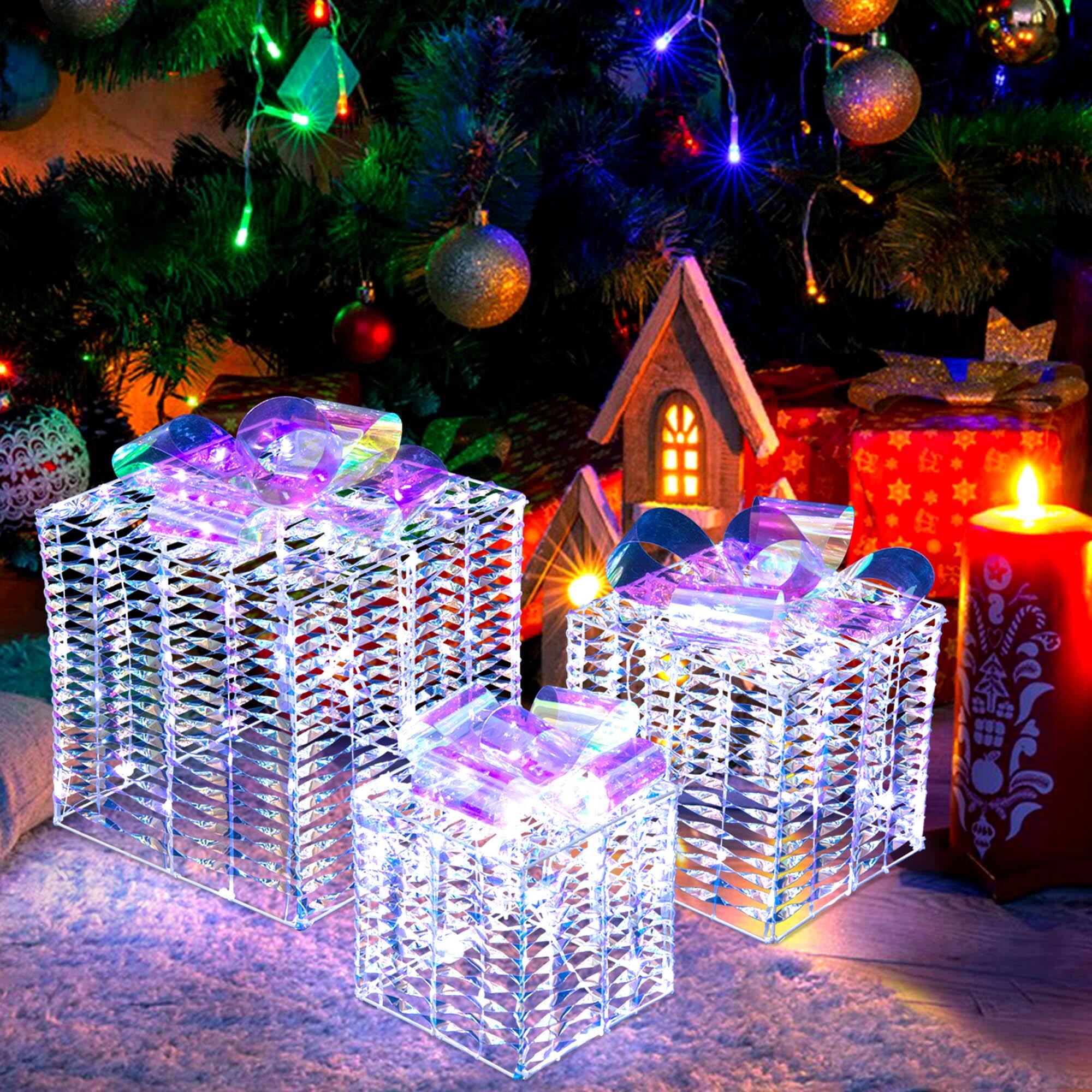 Alt View 5. Costway - Set of 3 Christmas Gift Box LED Lighted Present Box Decoration Yard - Iridescent.