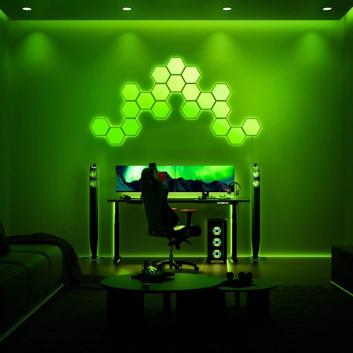 Alt View 15. GE - Cync Dynamic Effects Smart LED Hexagon Panel Lights (7 Pack) - Color Changing - Full Color.